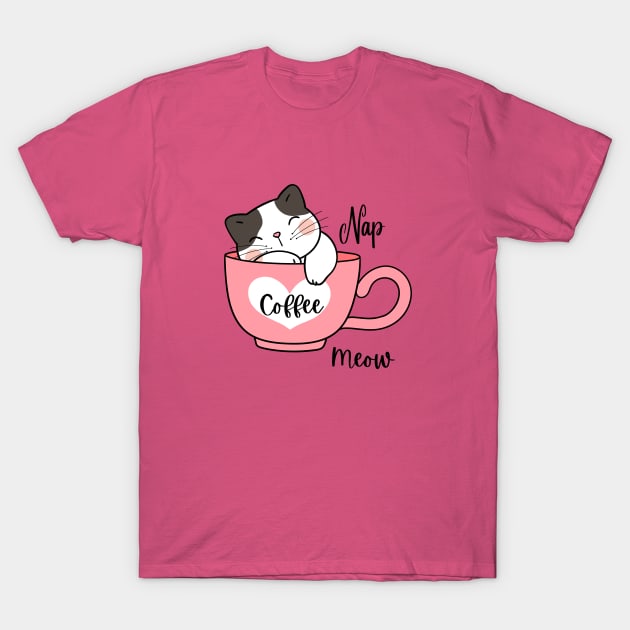 Nap, Coffee, Meow - kitten design T-Shirt by ArtDreamStudio